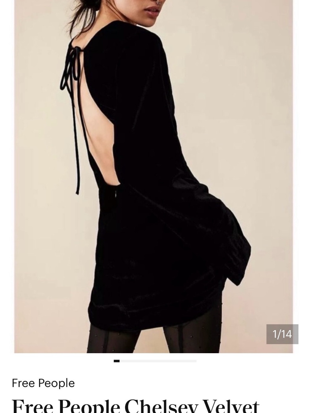 Free People Black Velvet Open-Back Mini Dress